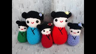 Crochet tutorial for cute mini Kokeshi doll [upl. by Akeme]