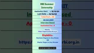 RBI SUMMER INTERNSHIP 2024 rbiinternship bankjobs rbibank [upl. by Radcliffe]