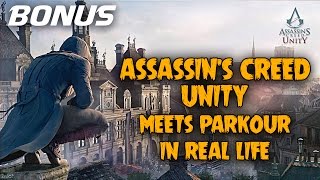 BTS ASSASSINS CREED UNITY MEETS PARKOUR IN REAL LIFE  OFFICIAL FOOTAGE FROM SHOOTING [upl. by Ahcila150]