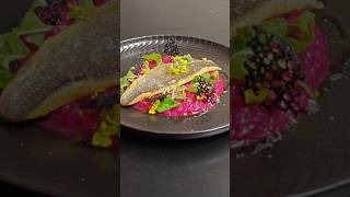 Beetroot risotto with sealed sea bass food salad beetroot finedining foodie homemadefood [upl. by Ahseikram]