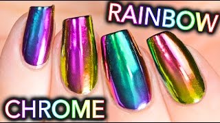 DIY RAINBOW CHROME Nails w NEW multichrome powder NO GEL [upl. by Nileuqaj125]