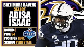 BALTIMORE RAVENS DRAFT ADISA ISAAC IN ROUND 3 INSTANT REACTION [upl. by Asirral]