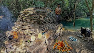 3 DAYS solo survival CAMPING CATCH and COOK Fishing Big MUSHROOM Building BUSHCRAFT SHELTER [upl. by Ymled]