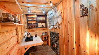 Finishing the Interior in the Off Grid Log Cabin Sauna Installation of a Stone Stove [upl. by Ienttirb]