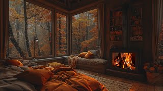 Ambient Autumn Soft Fireplace Sounds and Gentle Rainfall for Relaxation and Sleep [upl. by Adam]