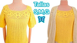 ELEGANTE Blusa de Mariposas 🦋 patrón fácil crochet todo en crochet parte 3 [upl. by Ecinuahs]