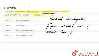 During the preparation of colloidal sol by Bredig\s are method  traces of alkali NaOH or Na2 [upl. by Auohs]