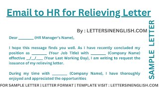 Email to HR for Relieving Letter – How to Write a Relieving Letter Mail to HR [upl. by Deonne]