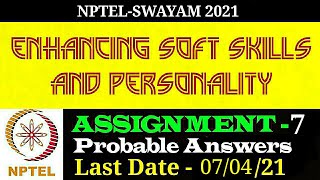 NPTEL  Enhancing Soft Skills amp Personality  ASSIGNMENT7 Answers [upl. by Faires147]