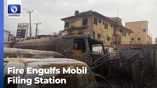 Fire Engulfs Mobil Filing Station At Ikeja Lagos [upl. by Yates919]