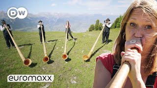 Trying To Play The Traditional Swiss Alphorn  Quirky Customs [upl. by Rodrique]