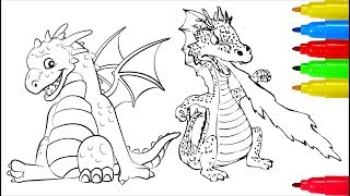 Dragons Coloring Pages  Colouring Pages For Kids With Colored Markers [upl. by Natsrik]