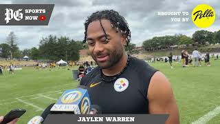 Steelers training camp Jaylen Warren glad physicality building sees offensive line progress [upl. by Herates]