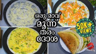 മൂന്ന് തരം ദോശ ഉണ്ടാക്കാം Variety Dosa Recipes Malayalam  Egg Dosa Recipe  Veg Dosa  Cheese Dosa [upl. by Ezitram530]