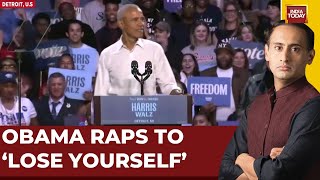 Barack Obama Raps To Eminems Song Lose Yourself As He Campaigns For Kamala Harris In Detroit [upl. by Yraek669]