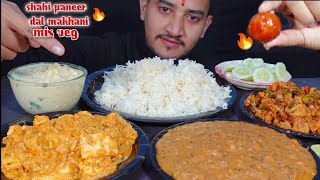 EATING SHAHI PANEER DAL MAKHANI MIX VEG RAITA GULABH JAMUN RICE  MUKBANG [upl. by Nnyleve]