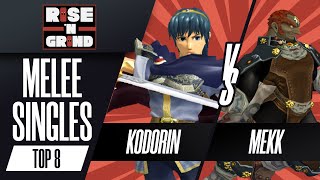 KoDoRiN Marth vs Mekk Ganondorf  Melee Singles Losers Quarters  Rise N Grind 2023 [upl. by Adnamal8]