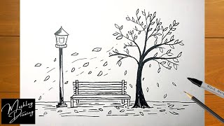 How to Draw Fall Scenery Easy  Autumn Scenery Drawing Ideas [upl. by Leirua]