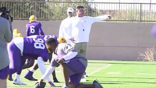 LSU head coach Ed Orgeron works with defensive line at Fiesta Bowl practice [upl. by Frendel]