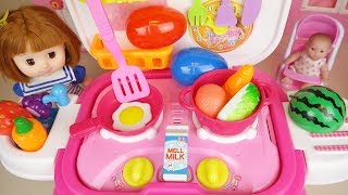 Baby doll Kitchen cooking food toys and surprise eggs play [upl. by Markus719]