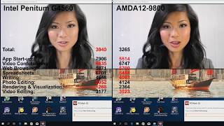 AMD A129800 vs Intel Pentium G4560 PCMARK 10 run Productivity Webbrowsing ect [upl. by Dlorrej970]