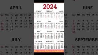 calendar 🗓️ of 2024 2024 का कैलेंडर 📆calendar 2024 viral shorts short [upl. by Goddard]