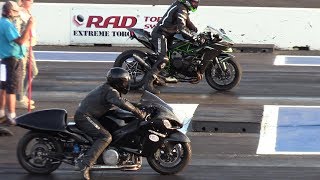 Nitro Hayabusa vs H2 Ninja and GSXR  motorbikes drag racing [upl. by Ahtenak]