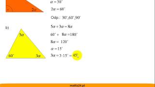 Obliczanie miar kątów w trójkącie  Figury  Matfiz24pl [upl. by Rinna]