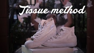 TISSUE METHOD Yellow stain remover on white shoes [upl. by Kcirdahc]