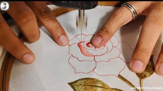 Flower filling embroidery rose  Rose flower embroidery tutorial  embroidery flowers [upl. by Devon]