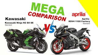 Kawasaki Ninja H2 SX SE vs Aprilia RSV4 1100 Factory  MEGA COMPARISON bikeinfo199 automobile [upl. by Kirst]