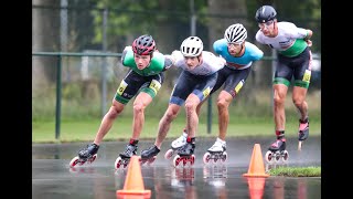 Regen kan de pret niet drukken bij eerste skeelerwedstrijd [upl. by Ennayrb]