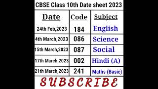 CBSE class 10th time table 2023 board exam cbseclass10 cbse short [upl. by Berri709]