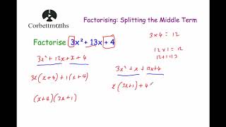 Splitting the Middle Term  Corbettmaths [upl. by Osmund]