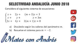 Selectividad Ebau Matemáticas II Andalucía 2018 A3 sistema de ecuaciones con parámetro [upl. by Adnoluy]