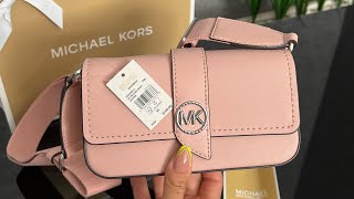 Распаковка MICHAEL KORS Greenwich ExtraSmall Saffiano Leather Sling Crossbody Bag pink [upl. by Damaris]