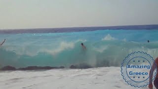 Huge Waves in Kathisma Beach Lefkada HD [upl. by Humfrid]