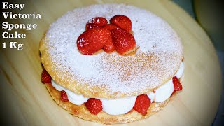 Victoria Sponge Cake with Strawberries and Cream 1 kg  Easy Victoria Sponge Cake [upl. by Attebasile]