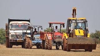 JCB 3dx Eco Loading Mud Swaraj 744 Tractor and Mahindra 605 Di with Tata 2518 Truck [upl. by Rodman]