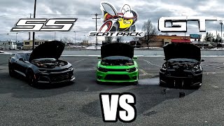 Charger Scatpack vs Camaro SS vs Mustang GT Which one is the fastest [upl. by Noryt]