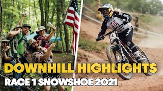 Race 1 Highlights from Snowshoe  UCI Downhill MTB World Cup 2021 [upl. by Ymmac787]