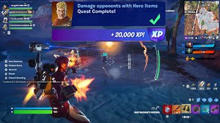 How to EASILY Damage opponents with Hero items in Fortnite locations Quest [upl. by Lashar923]