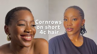 GETTING CORNROWS DONE ON SHORT 4C HAIR  EASYTOFOLLOW  VLOG STYLE protectivehairstyles [upl. by Ahsiadal]