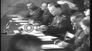 Germans surrender during World War II as General Jodl sign papers at the headquarHD Stock Footage [upl. by Ainesy]