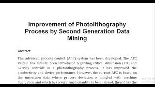 Improvement of Photolithography Process by Second Generation Data Mining [upl. by Fraser]