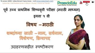 Scholarship Exam std ५  शब्दांच्या जाती  Marathi vyakaran Subj मराठी PraescioEdu std 5 vi 8vi [upl. by Inafets]