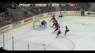 Hockey player scores goal with his tongue Capitals vs Ottawa [upl. by Eannej]