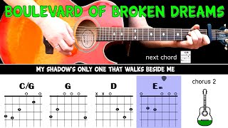 BOULEVARD OF BROKEN DREAMS  Green Day  Guitar play along on acoustic guitar with chords amp lyrics [upl. by Adallard]