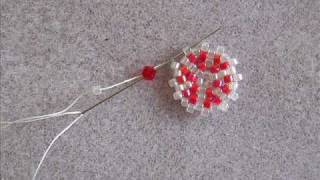 Flat Round Peyote Beadwork  Candy Cane Snowflake Earrings [upl. by Ennirroc]