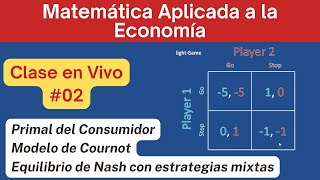 CLASE EN VIVO 02 Aplicaciones a la Economía  PRIMAL del consumidor Cournot y Equilibrio de Nash [upl. by Onavlis595]